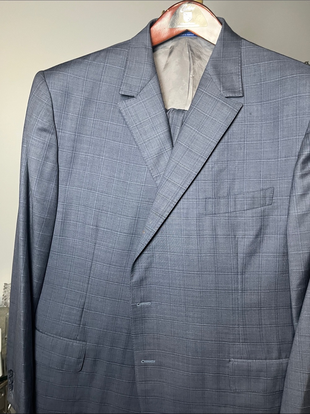 Men's Blue Windowpane Suit Jacket - Classic Tailored Style